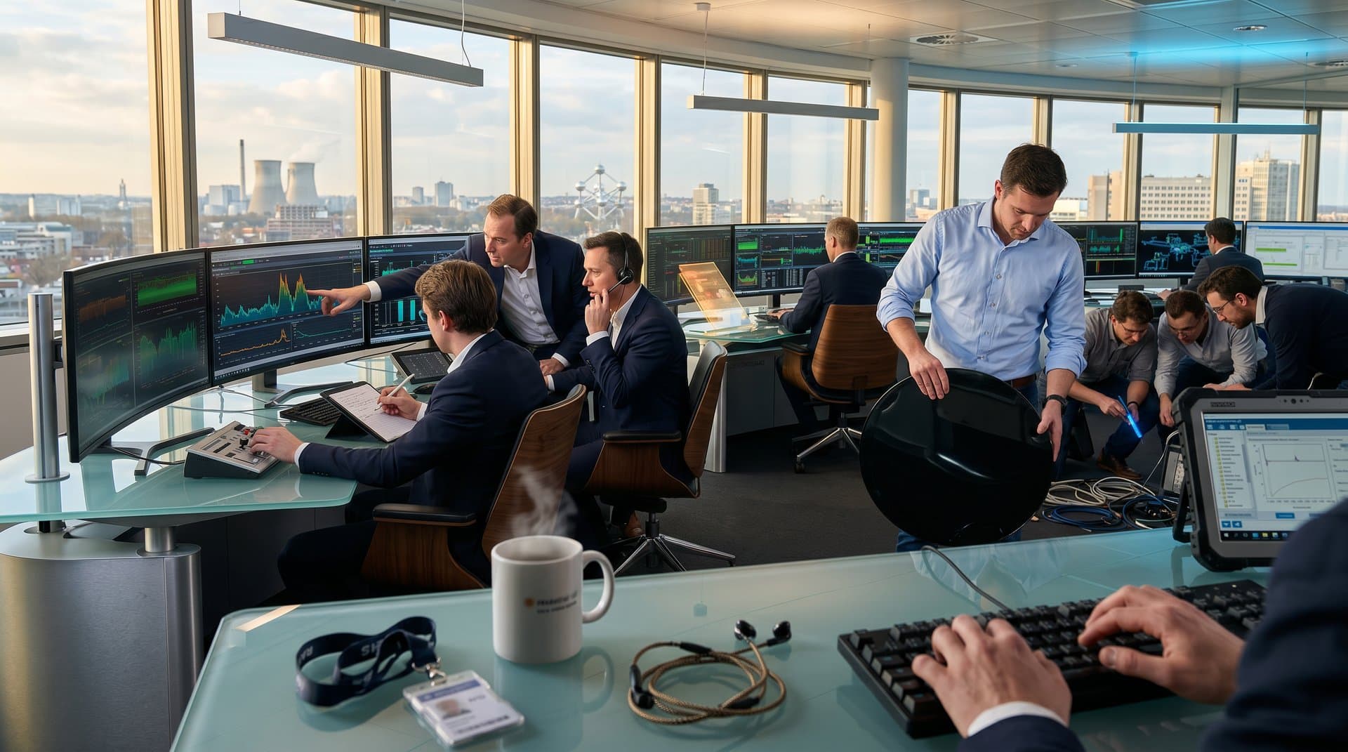 Control room operators monitor nuclear output, grid stability, and AI loads in Brussels energy center