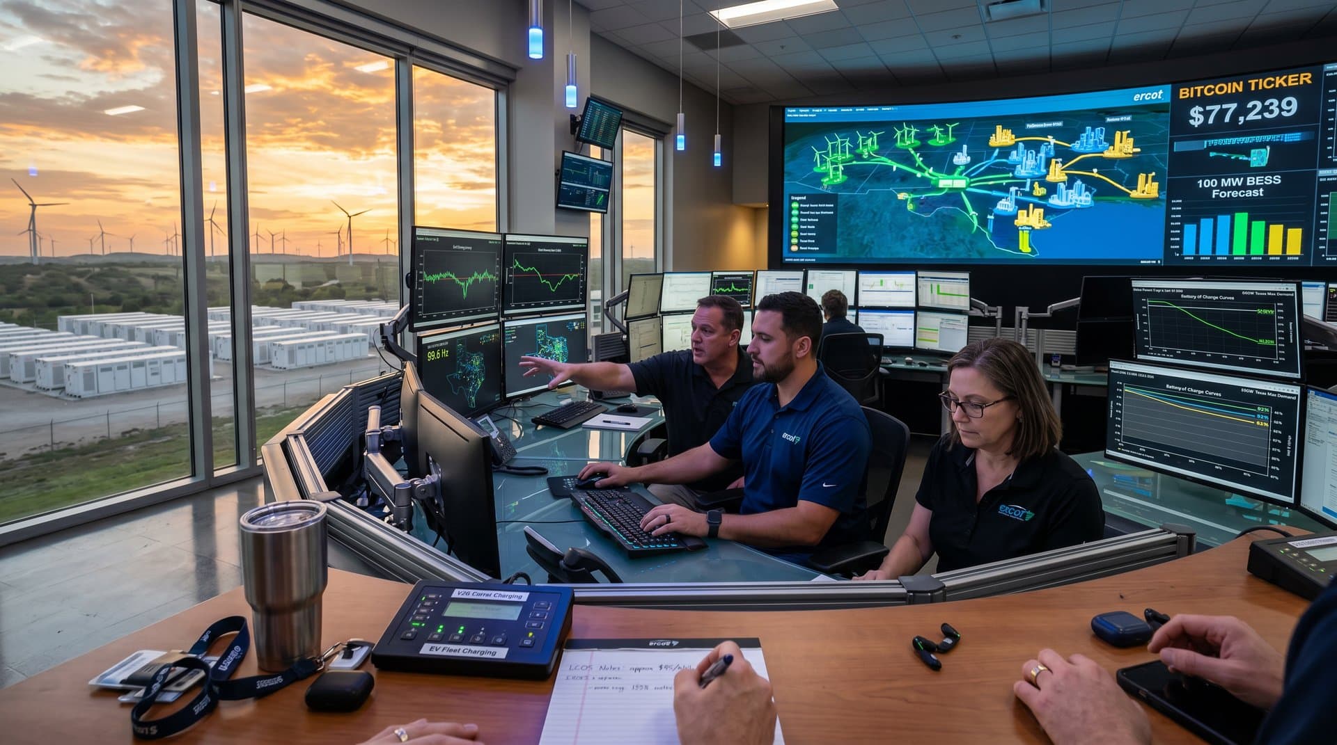 ERCOT control center monitors grid loads from crypto mining and battery storage discharges