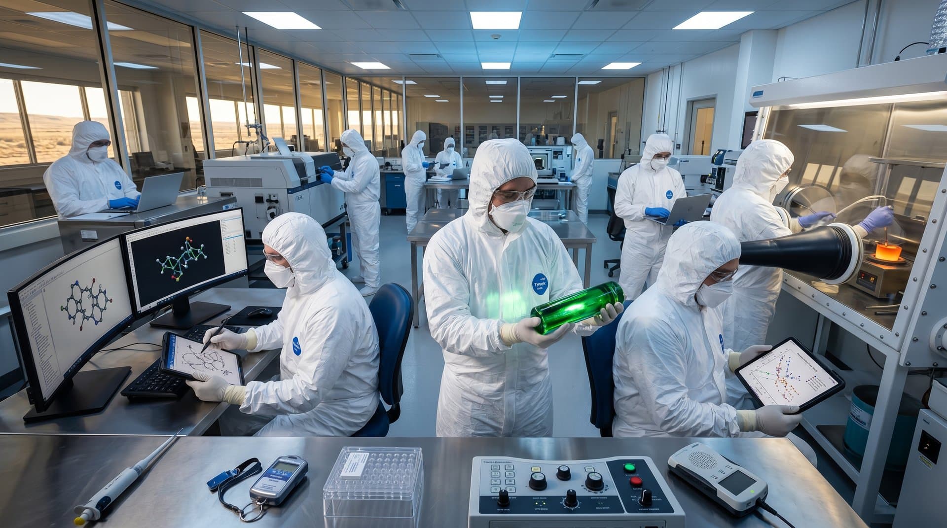 PNNL cleanroom: AI-optimized nuclear waste glass log examined amid simulations and vitrification gear