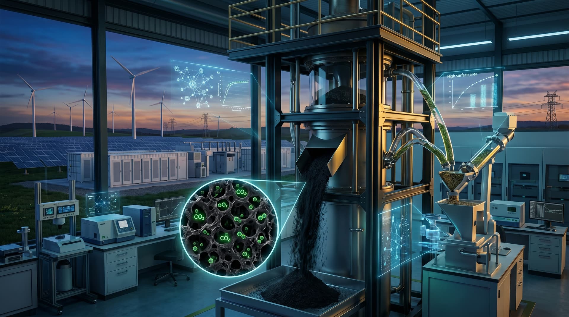 Argonne AI Biochar Hits 1,000 m²/g Area, 300 F/g
