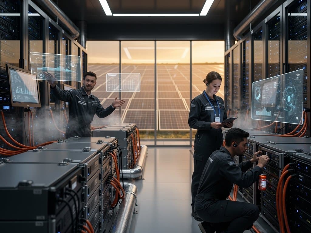 Server racks and BESS batteries in modern AI data center
